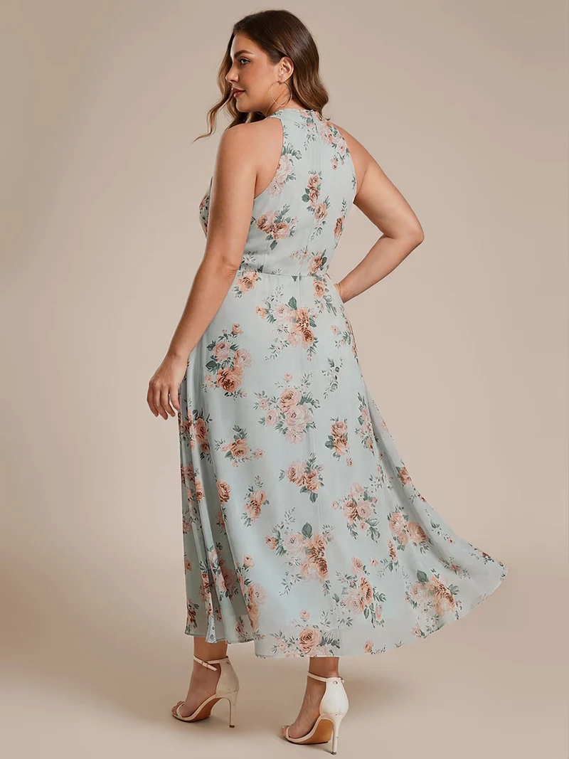 ever POSIE|Robe invitée mariage mi-longue sans manches et col licou en mousseline de soie