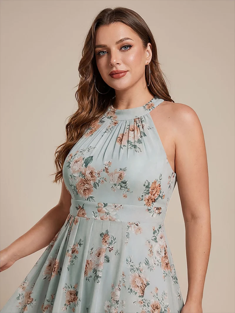 ever POSIE|Robe invitée mariage mi-longue sans manches et col licou en mousseline de soie