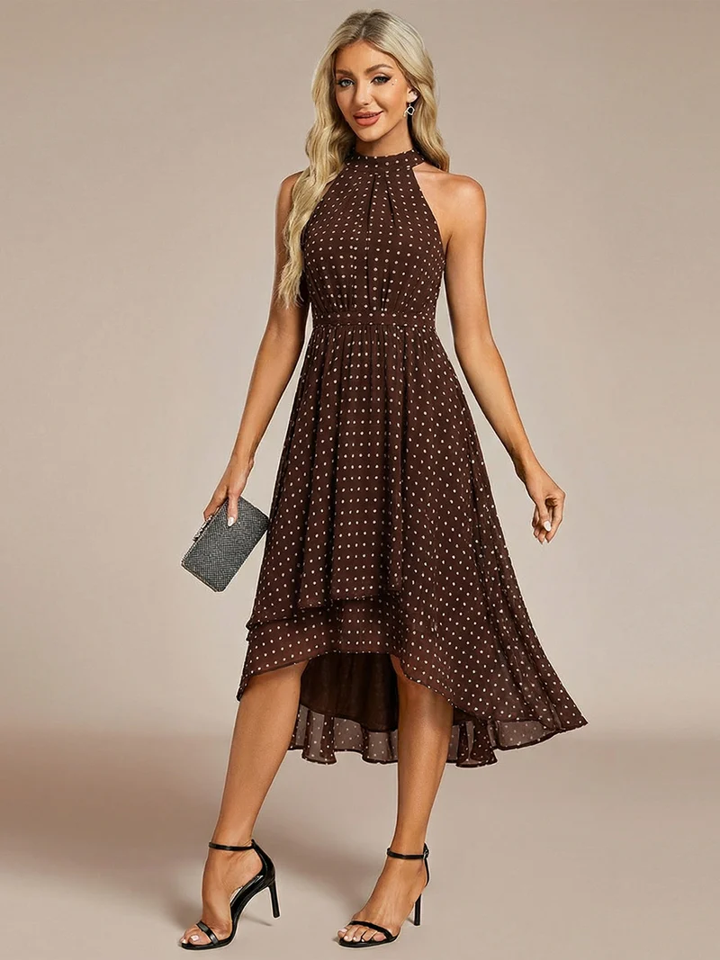 ever POSIE|Robe invitée mariage mi-longue sans manches et col licou en mousseline de soie