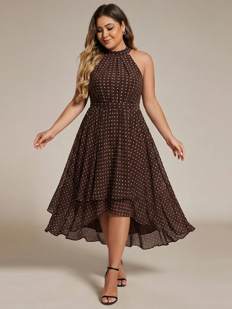 ever POSIE|Robe invitée mariage mi-longue sans manches et col licou en mousseline de soie