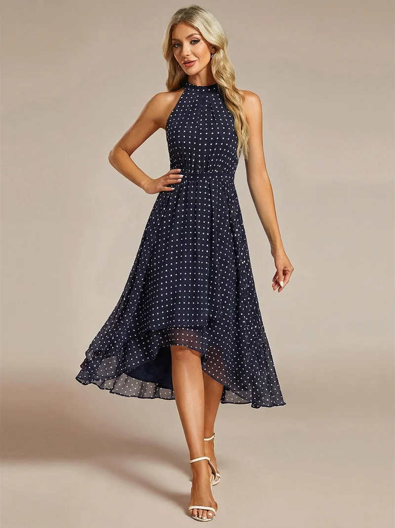 ever POSIE|Robe invitée mariage mi-longue sans manches et col licou en mousseline de soie