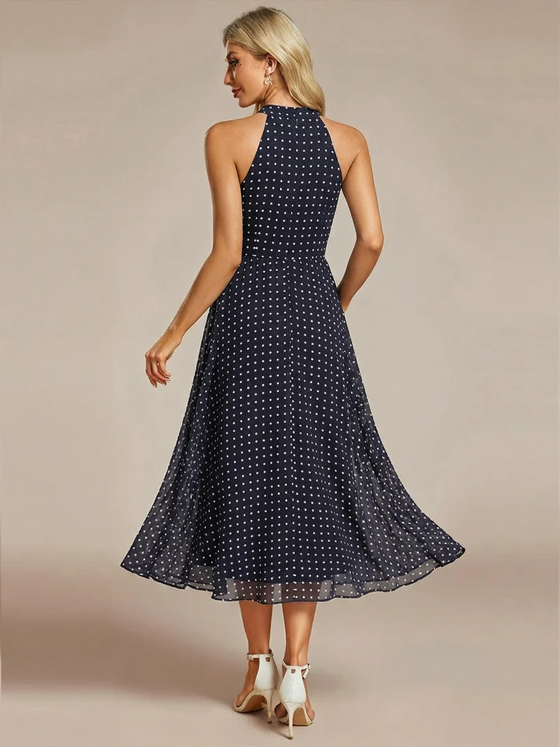 ever POSIE|Robe invitée mariage mi-longue sans manches et col licou en mousseline de soie