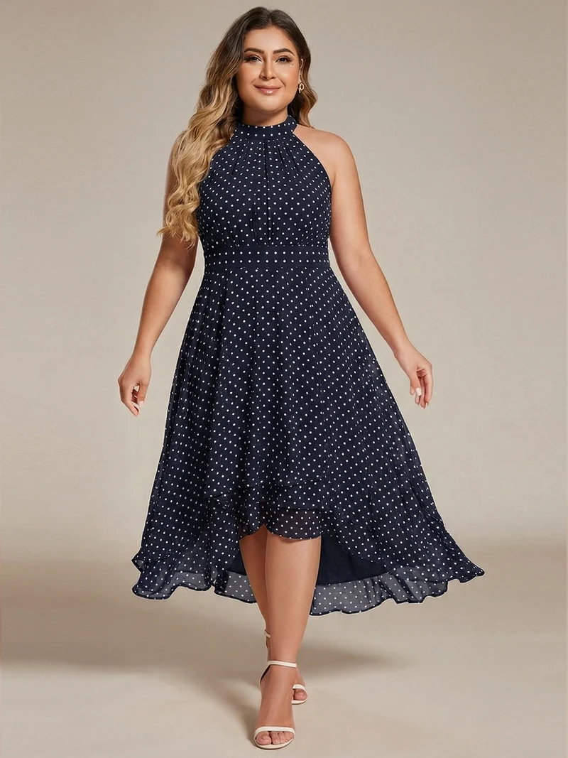ever POSIE|Robe invitée mariage mi-longue sans manches et col licou en mousseline de soie