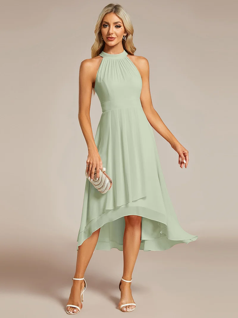 ever POSIE|Robe invitée mariage mi-longue sans manches et col licou en mousseline de soie