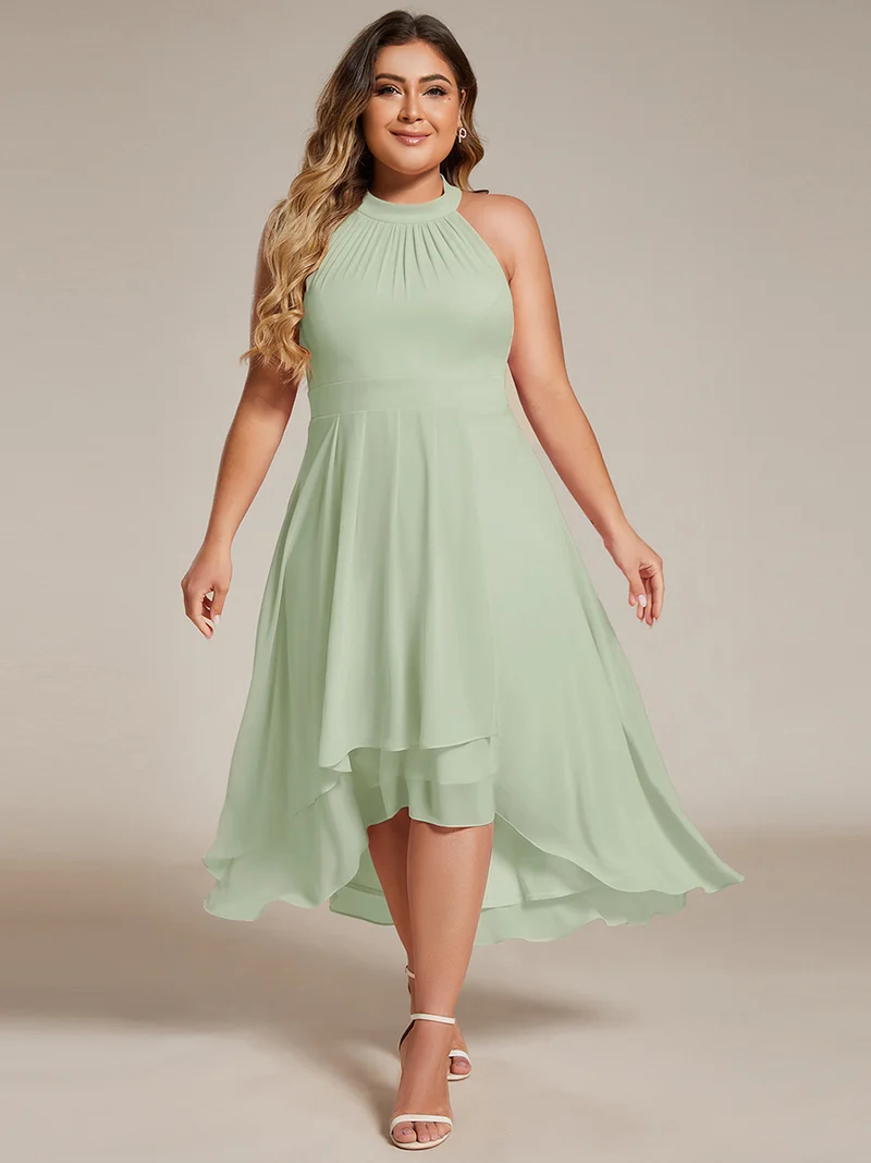 ever POSIE|Robe invitée mariage mi-longue sans manches et col licou en mousseline de soie