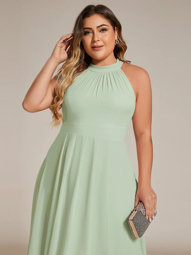 ever POSIE|Robe invitée mariage mi-longue sans manches et col licou en mousseline de soie