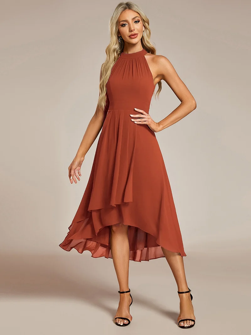 ever POSIE|Robe invitée mariage mi-longue sans manches et col licou en mousseline de soie