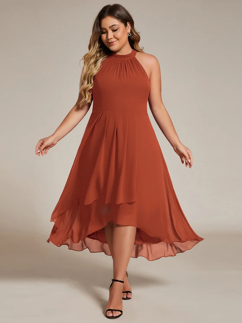 ever POSIE|Robe invitée mariage mi-longue sans manches et col licou en mousseline de soie