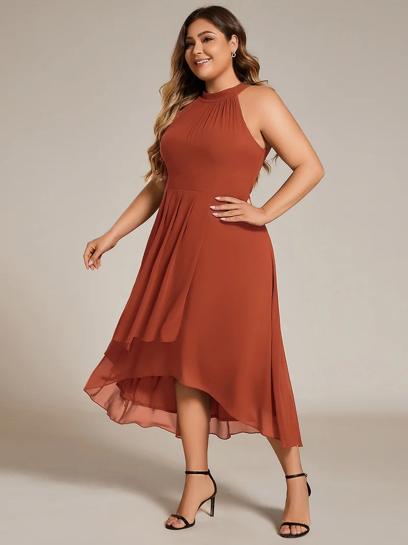 ever POSIE|Robe invitée mariage mi-longue sans manches et col licou en mousseline de soie