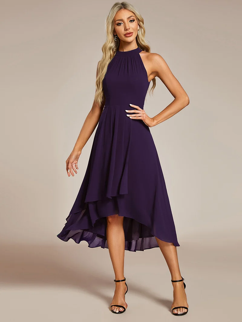 ever POSIE|Robe invitée mariage mi-longue sans manches et col licou en mousseline de soie