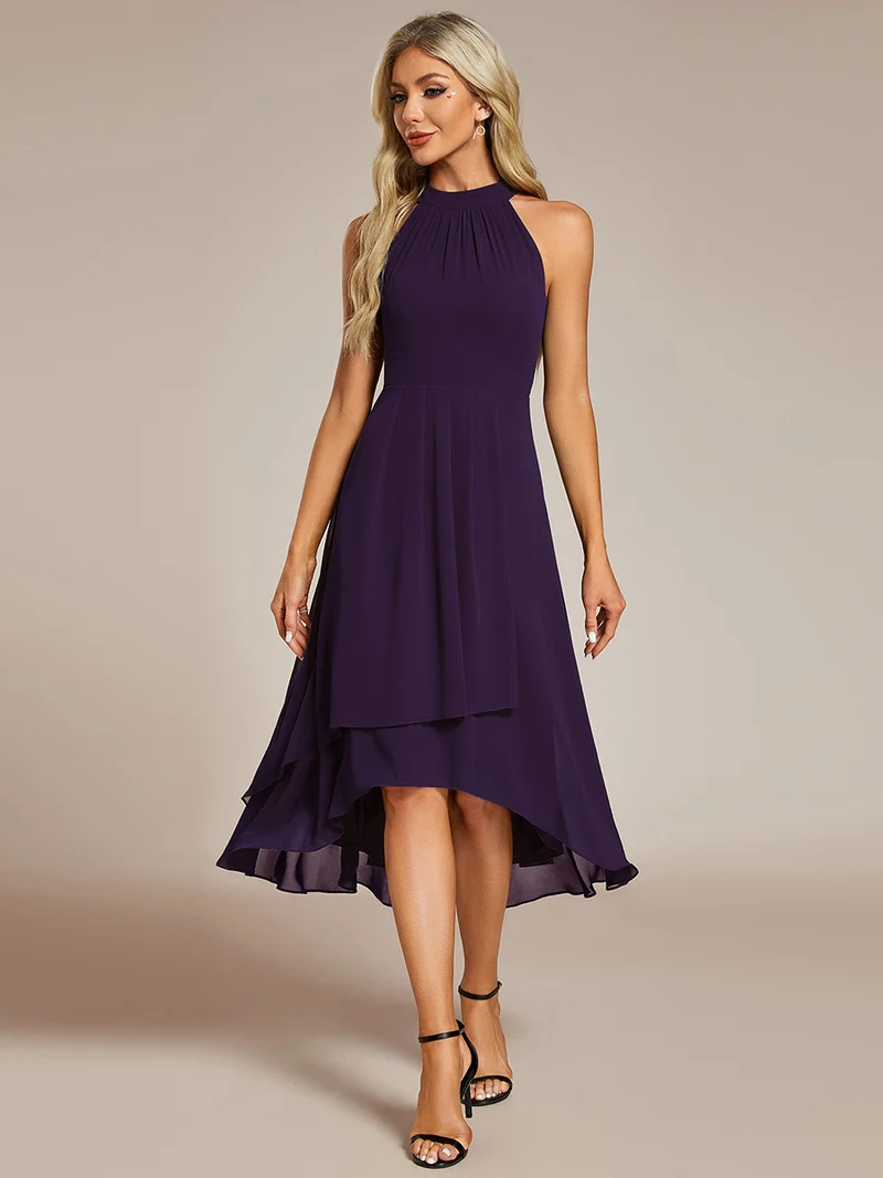 ever POSIE|Robe invitée mariage mi-longue sans manches et col licou en mousseline de soie