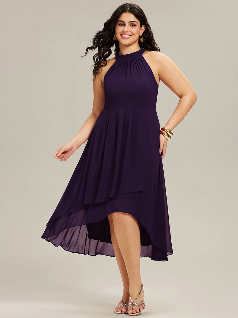 ever POSIE|Robe invitée mariage mi-longue sans manches et col licou en mousseline de soie