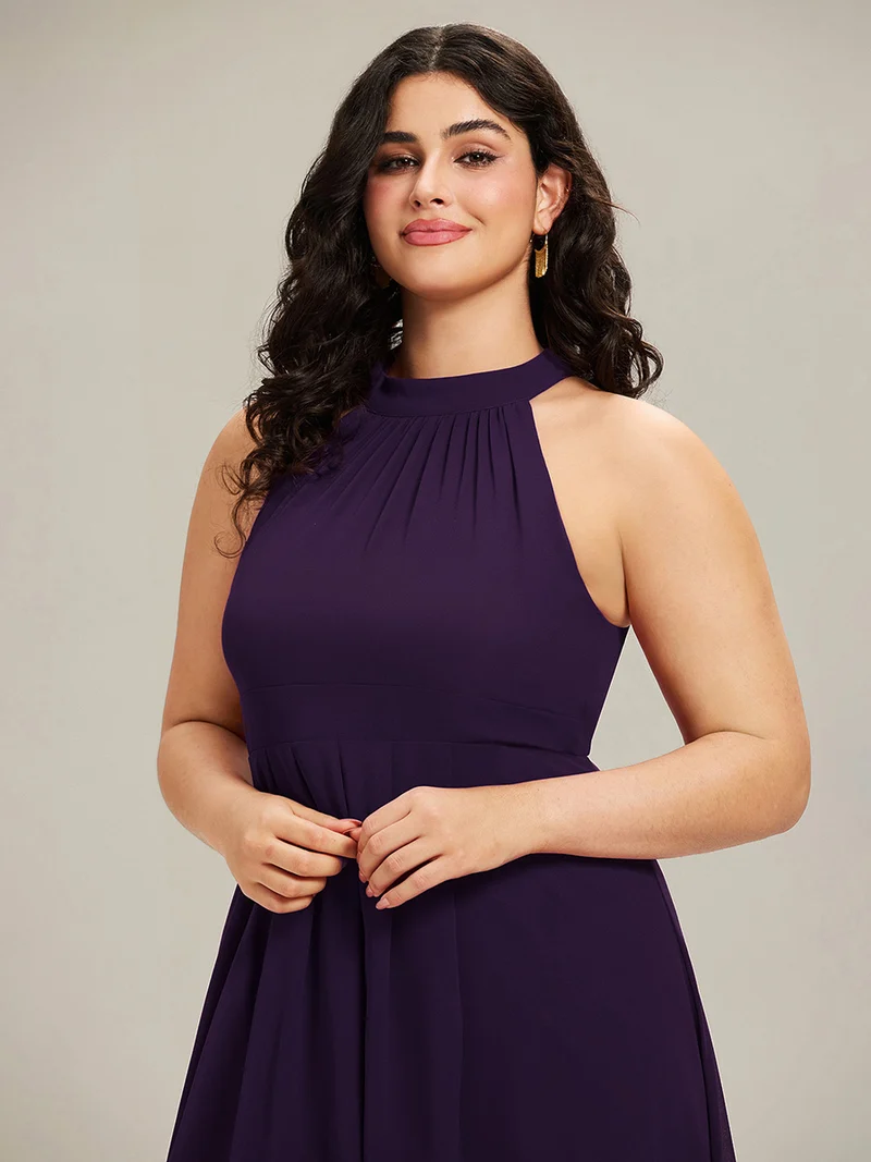 ever POSIE|Robe invitée mariage mi-longue sans manches et col licou en mousseline de soie