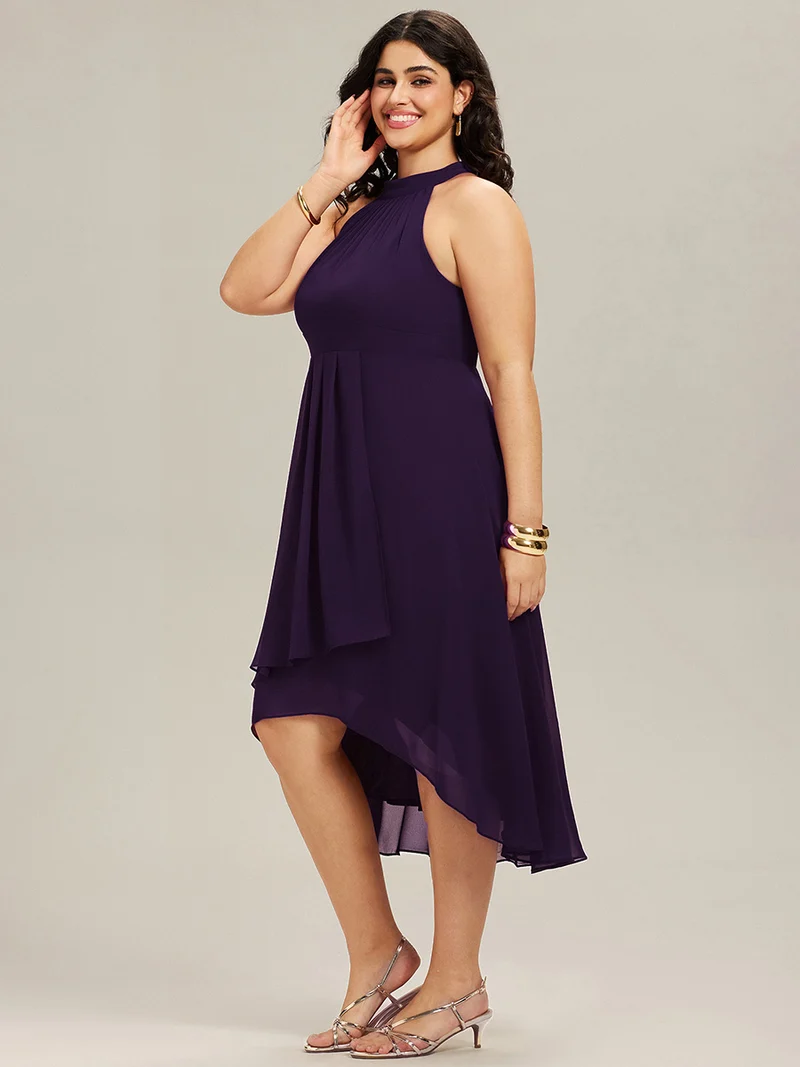 ever POSIE|Robe invitée mariage mi-longue sans manches et col licou en mousseline de soie