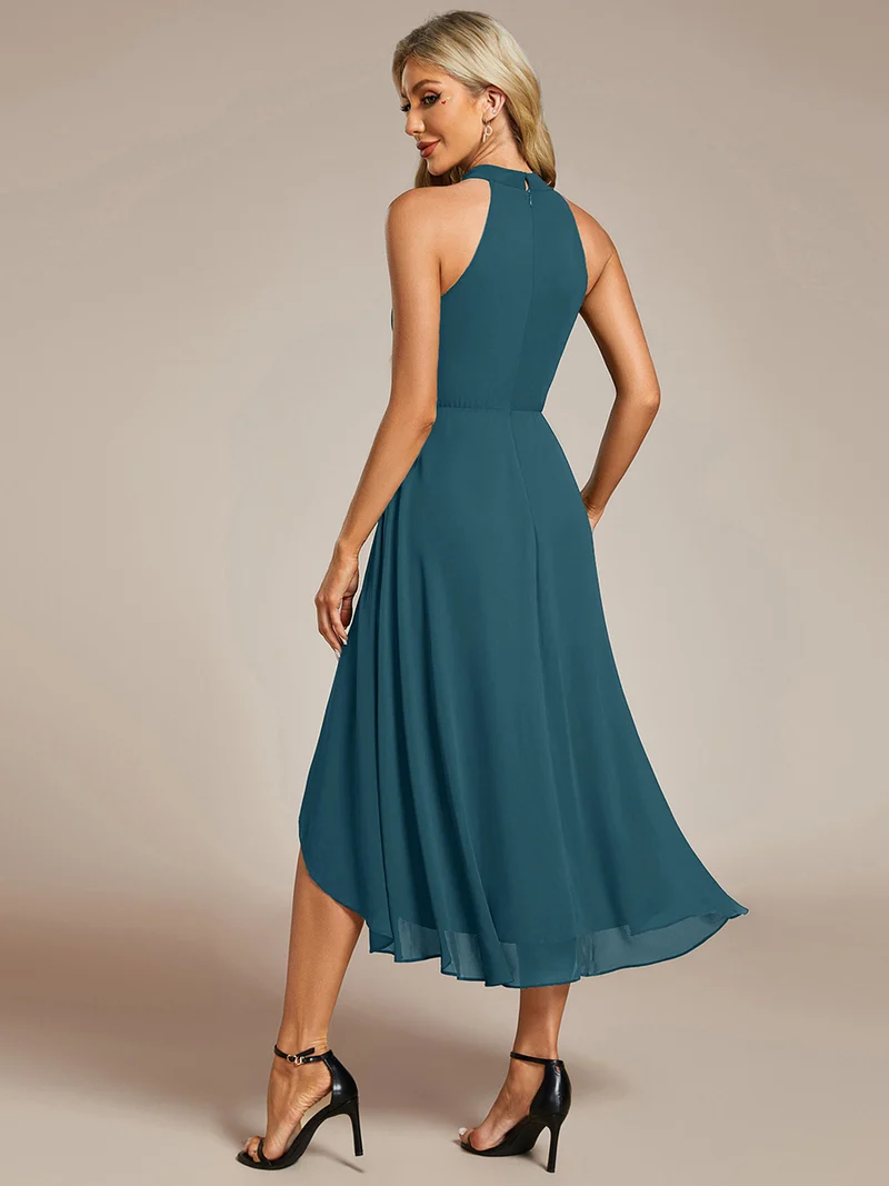 ever POSIE|Robe invitée mariage mi-longue sans manches et col licou en mousseline de soie