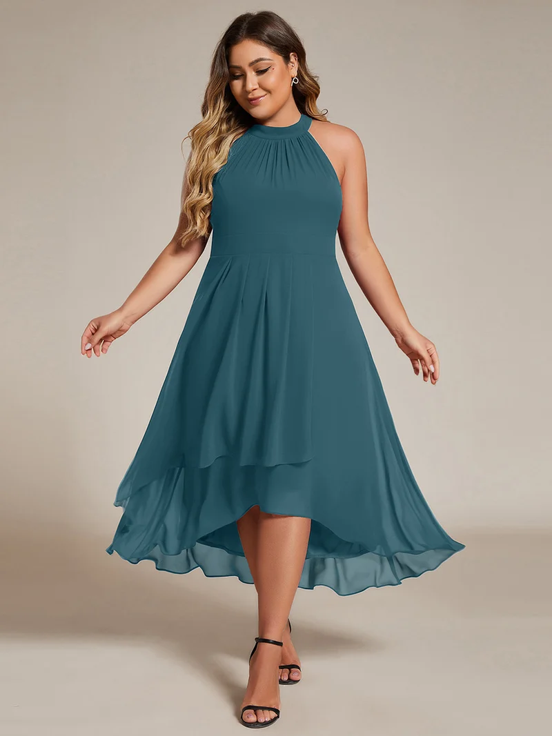 ever POSIE|Robe invitée mariage mi-longue sans manches et col licou en mousseline de soie