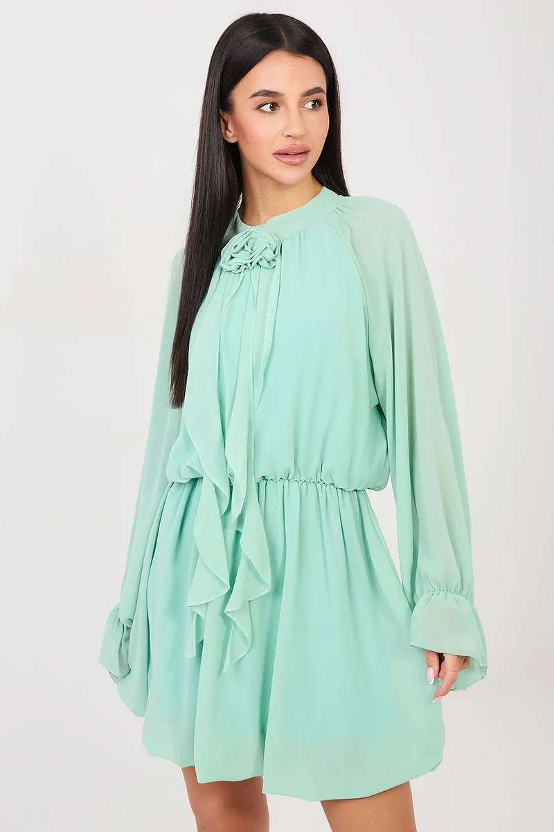 Robe courte fluide vert menthe manches longues
