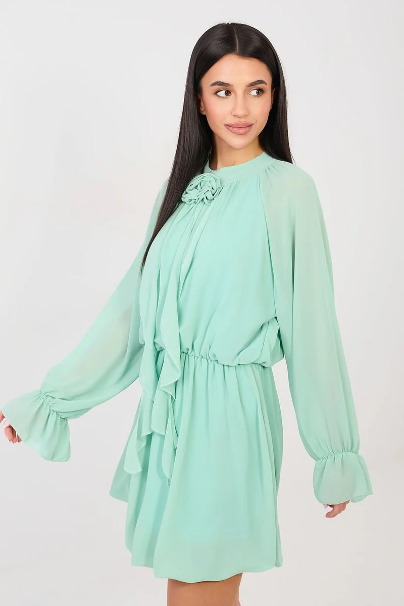 Robe courte fluide vert menthe manches longues