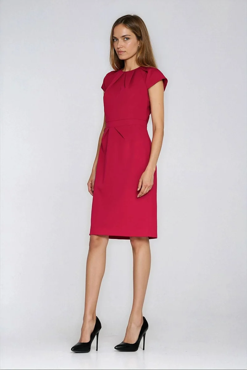 Robe fourreau rouge manches courtes