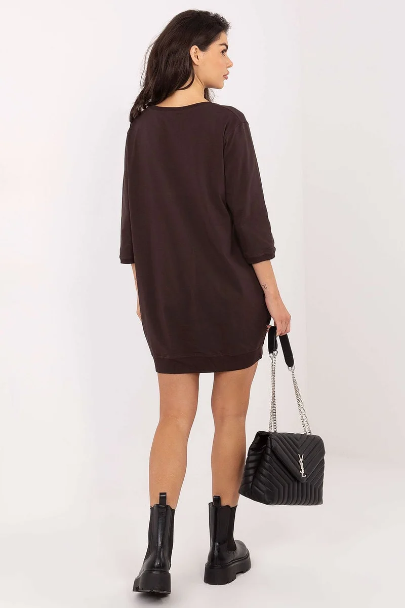 Robe casual en maille marron manches 3/4
