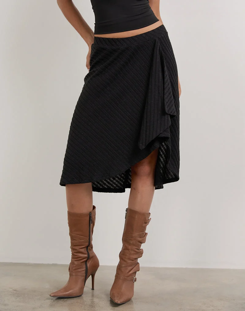 Esmeray - Jupe midi en maille diagonale transparente - Noir