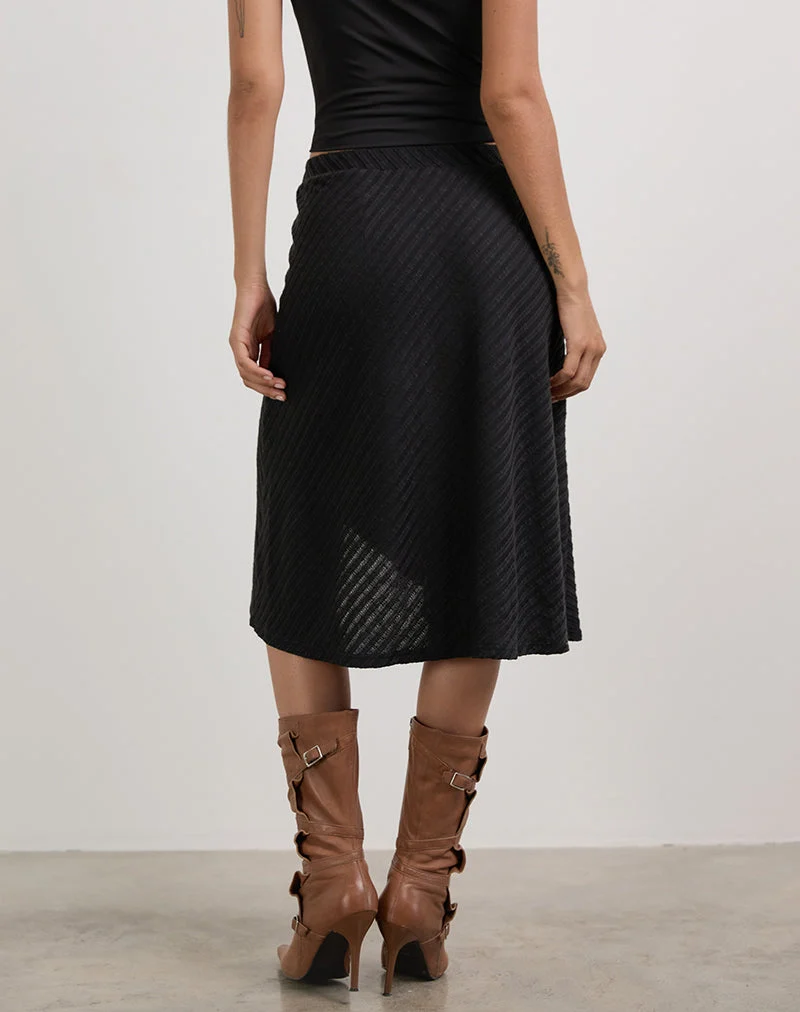 Esmeray - Jupe midi en maille diagonale transparente - Noir