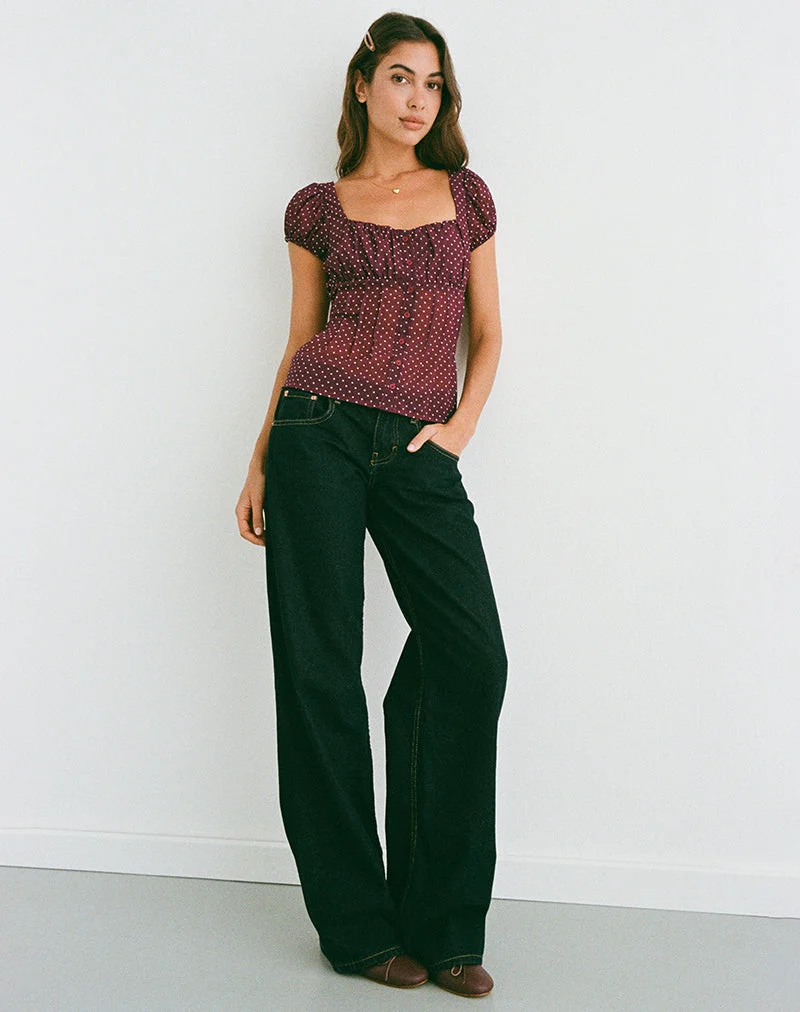 Rolina Blouse in Chiffon Mini Polka Burgundy