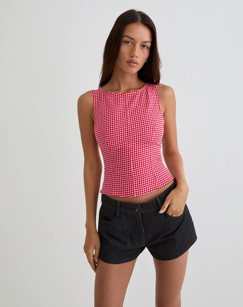 Felia Tie Back Top in Red Gingham