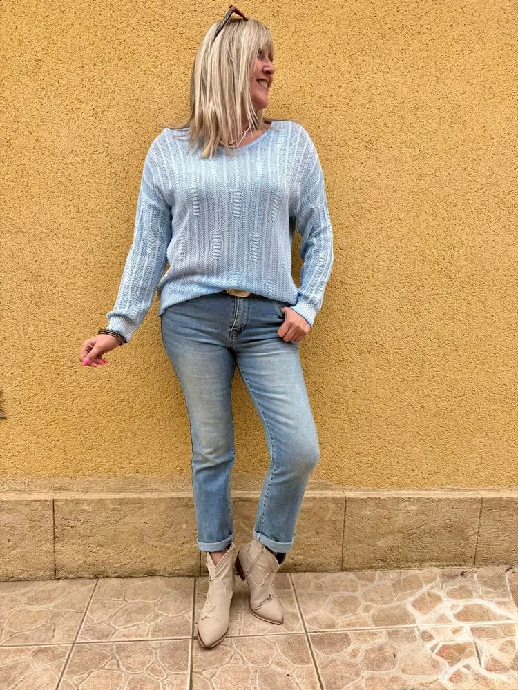 Pull fin Grego bleu
