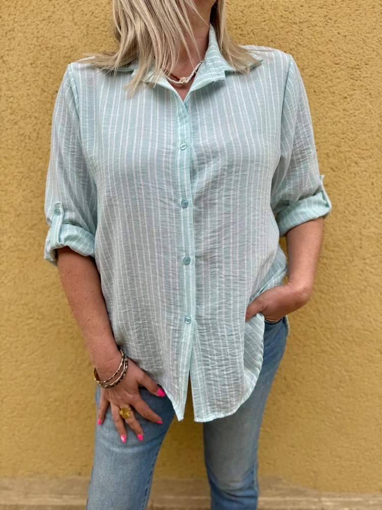 Chemise rayée Olana vert d'eau