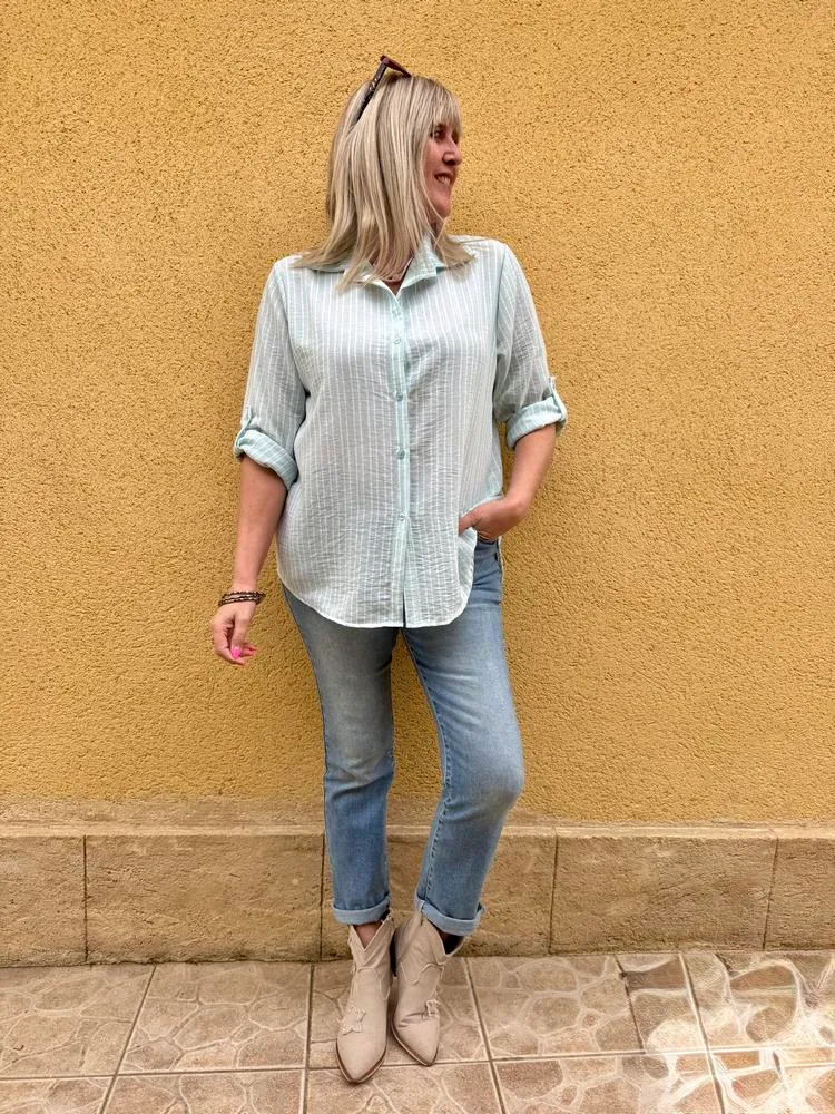 Chemise rayée Olana vert d'eau