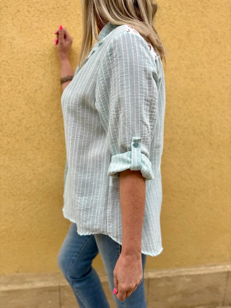 Chemise rayée Olana vert d'eau