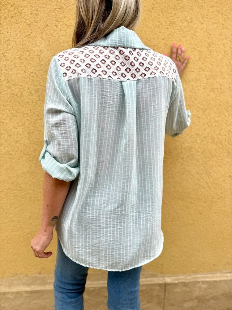 Chemise rayée Olana vert d'eau