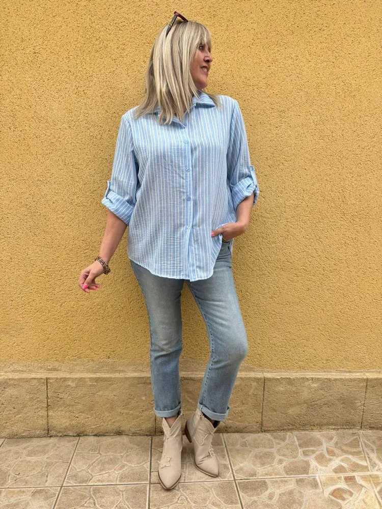 Chemise rayée Olana bleu ciel