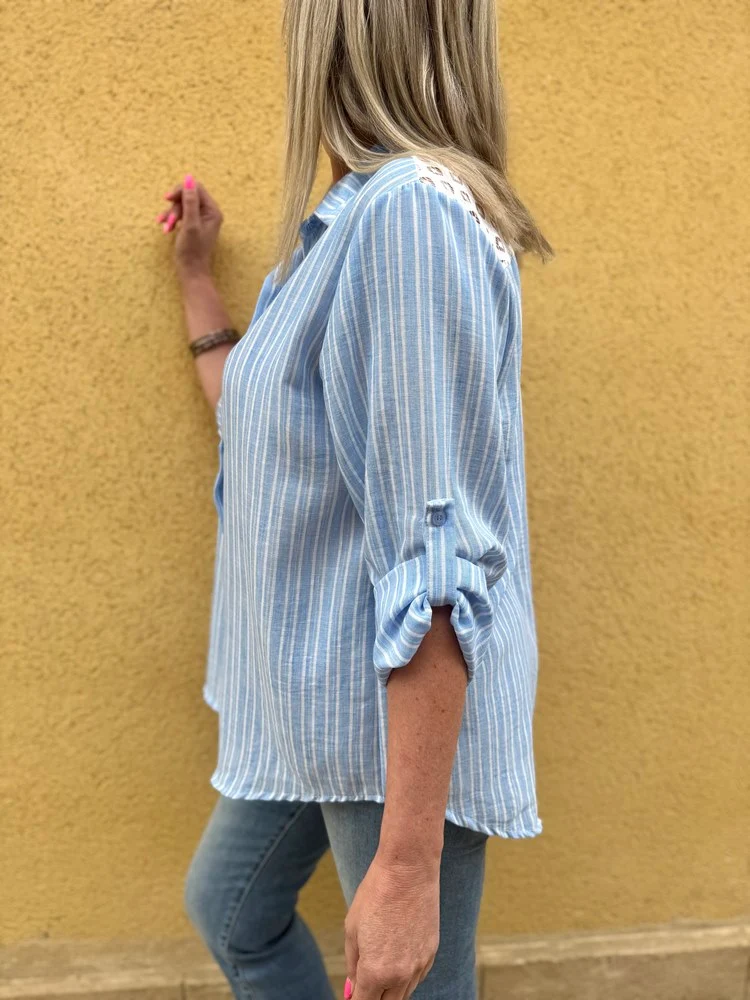 Chemise rayée Olana bleu ciel