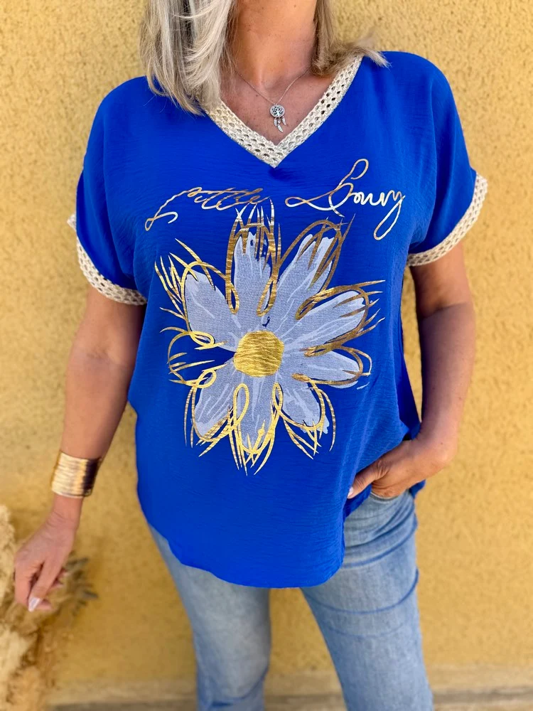 Teeshirt Flower bleu roi