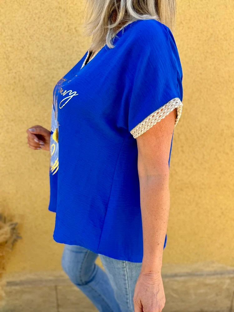 Teeshirt Flower bleu roi