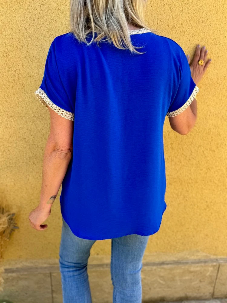 Teeshirt Flower bleu roi