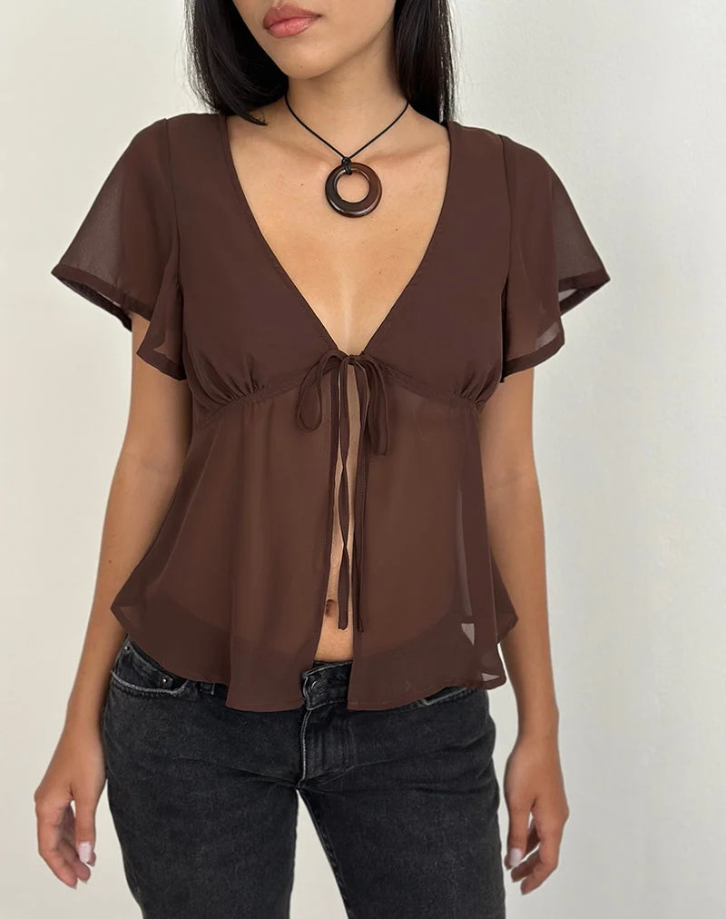 Kota - Top blouse en mousseline de soie, marron