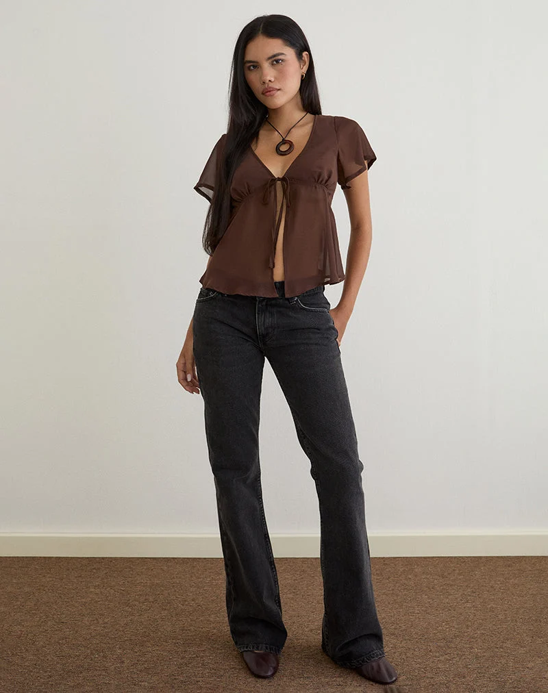Kota - Top blouse en mousseline de soie, marron