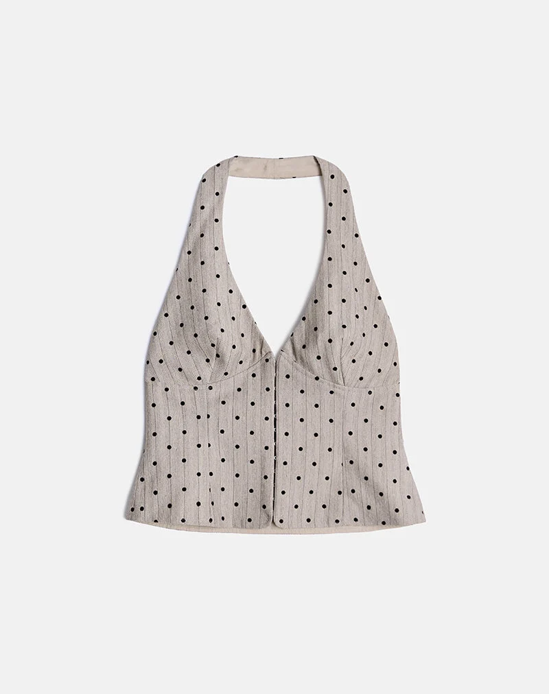 Odin Vest Top in Beige with Polka Pinstripe (Gilet Odin en beige avec rayures à pois)