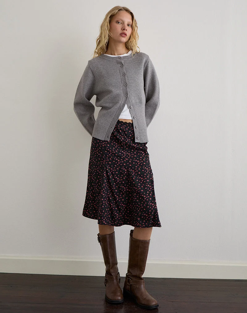 Jupe midi Rahyu, rose foncé rose noir