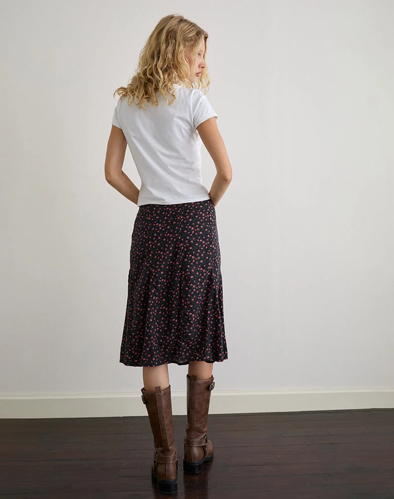 Jupe midi Rahyu, rose foncé rose noir