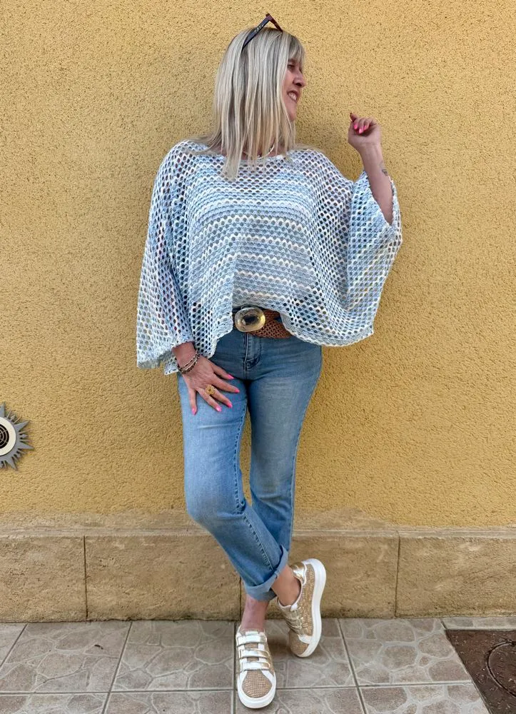 Pull ajouré Valério bleu ciel