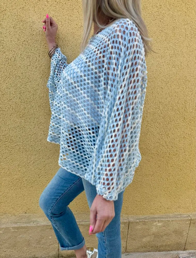Pull ajouré Valério bleu ciel