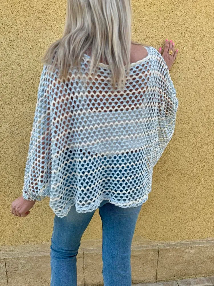 Pull ajouré Valério bleu ciel