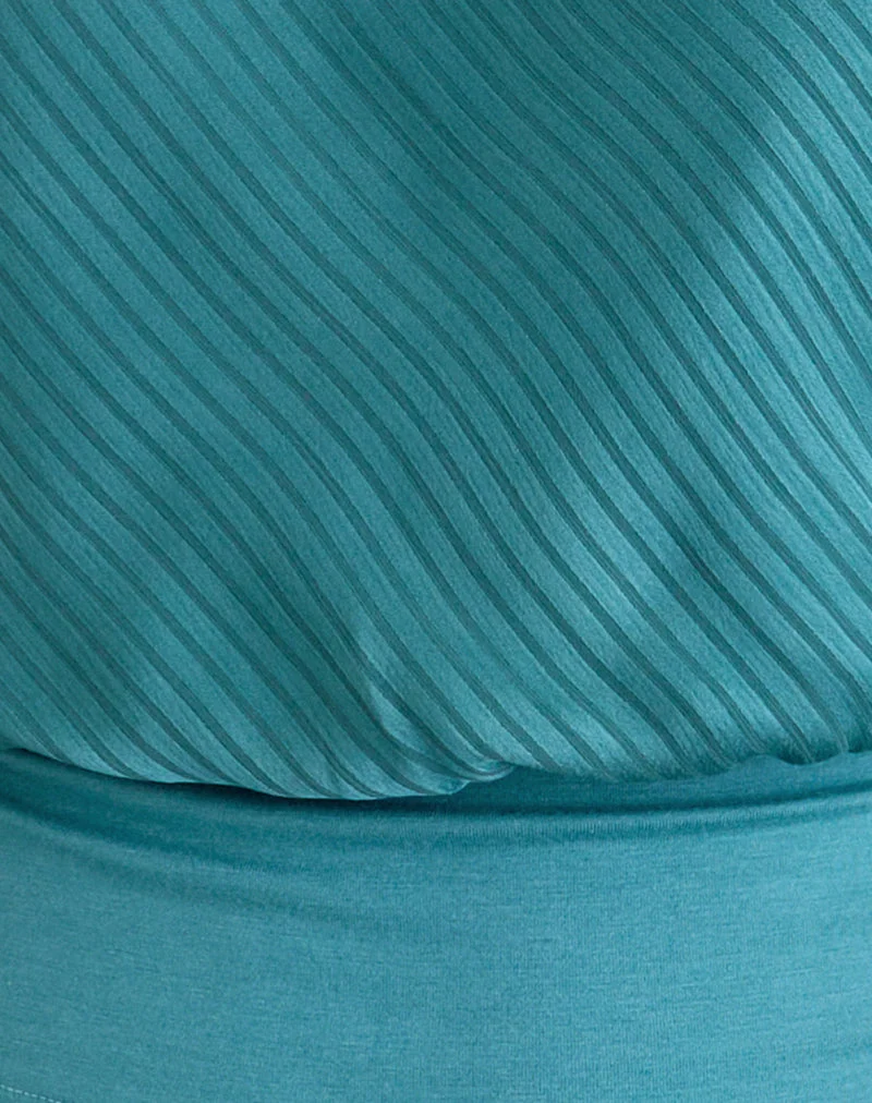 Rania Top dos nu en satin rayé Teal
