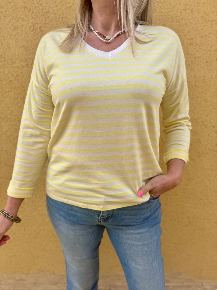 Sweat fin rayé Juno jaune