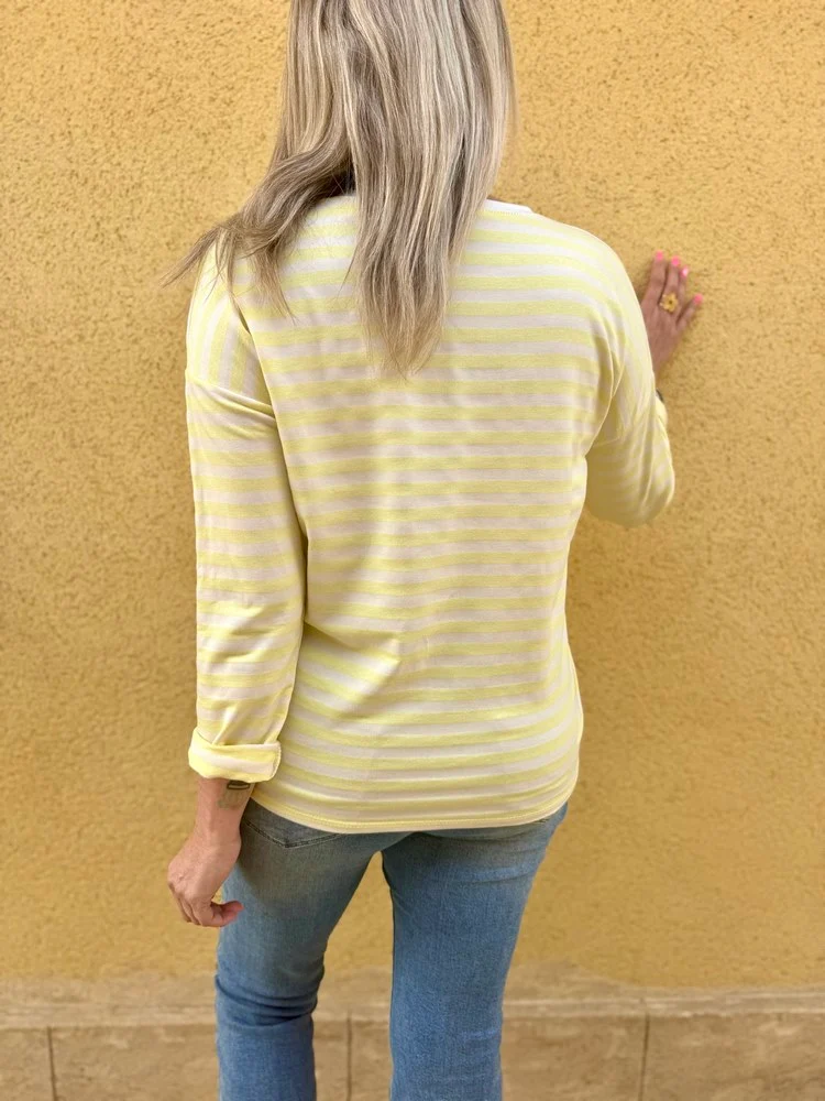 Sweat fin rayé Juno jaune