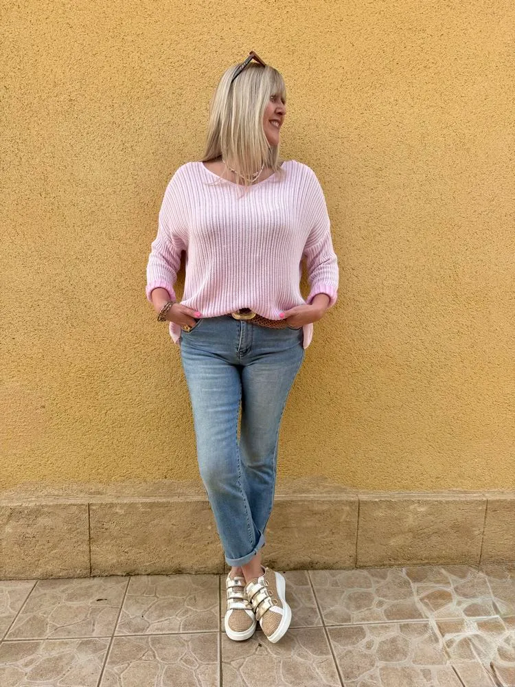 Pull fin Nico rose